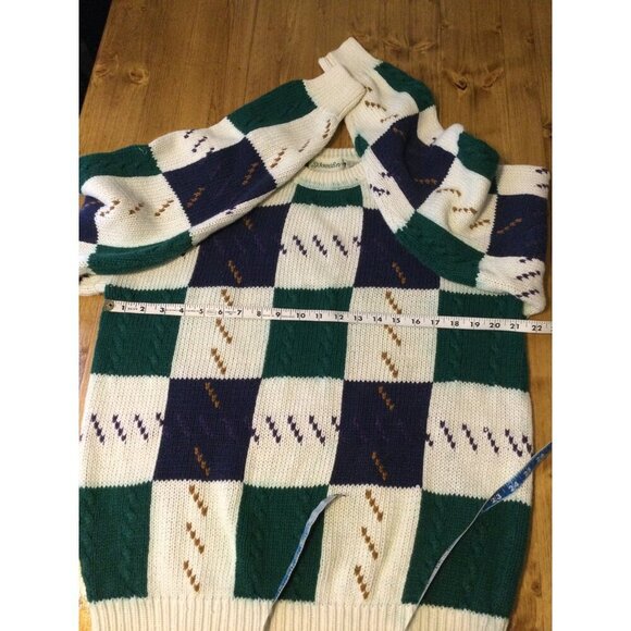 Vintage St Johns Bay Checkerboard Knit Grandpa Sweater Cable Knit Mens L - Picture 10 of 14